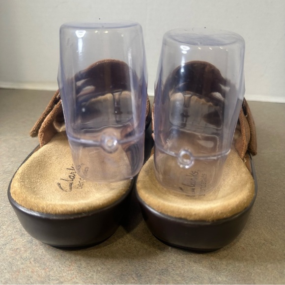 Clarks Brown Bendables Women’s Slip On Leather Sandals Size 9M - Picture 8 of 10